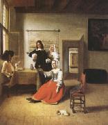 Pieter de Hooch A Woman Drinking with Two Gentlemen) (mk05) oil painting